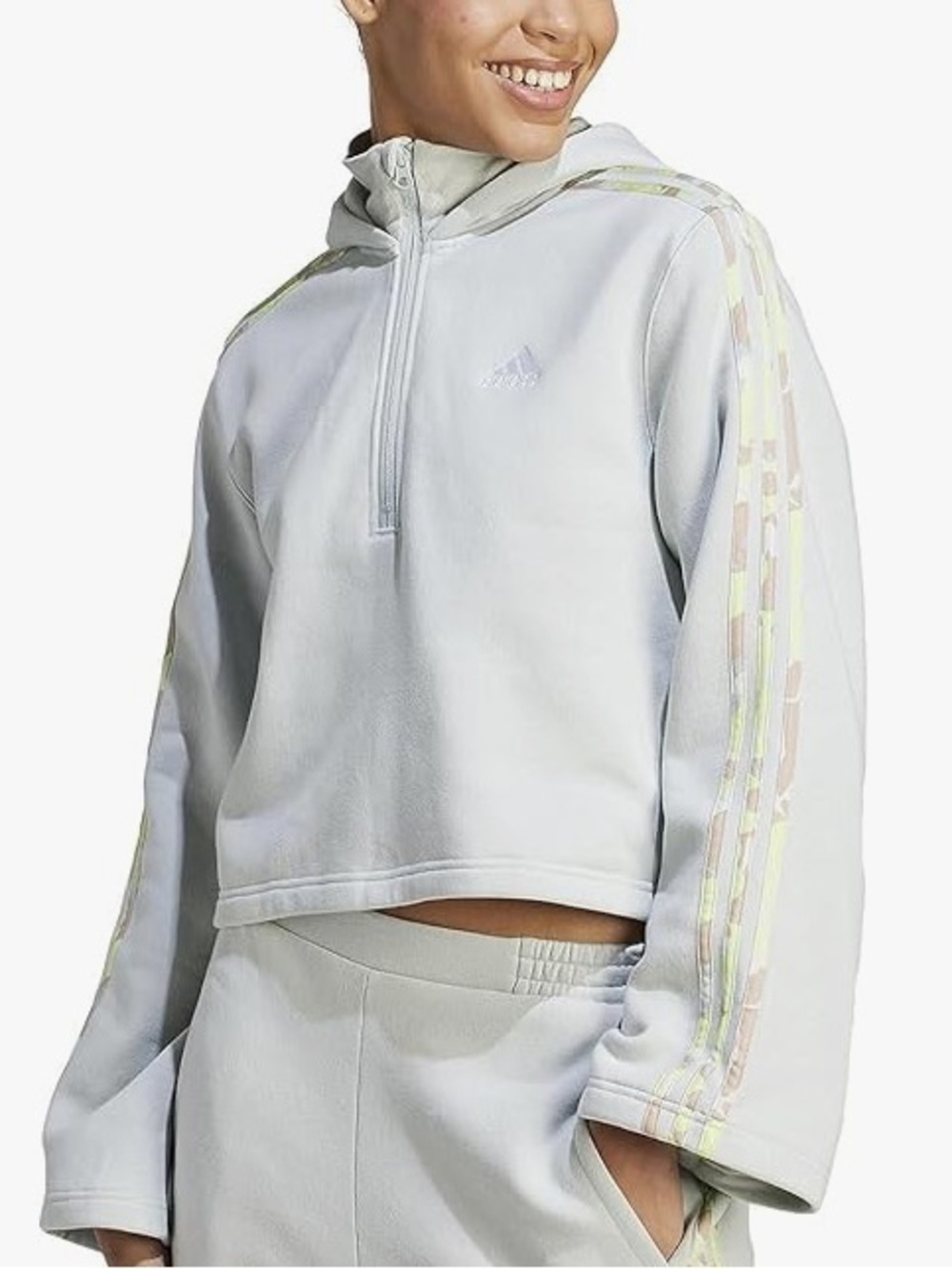 NWT adidas Floral Graphic 3-Stripes Half Zip Hoodie Womens Size X Large